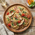 Creamy Tuscan Chicken, White Beans, Arugula, Tomato, Garlic, House Semolina Spaghetti